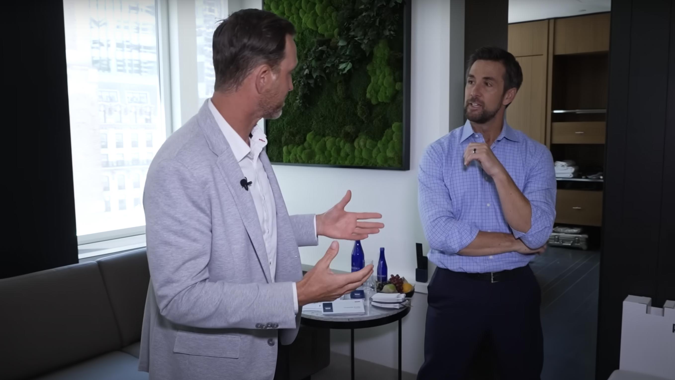 Airweave's bosses discussing their "anti-sex" beds used at the Paris Olympic Village in a video uploaded on July 25, 2024 | Source: YouTube/Cheddar